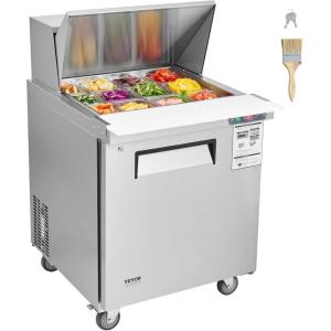imageVEVOR Commercial Refrigerator 48quot Worktop Undercounter Refrigerator 1285 Cu Ft Thick Stainless Steel Refrigerated Food Prep Station 2 Door Worktop Fridge with lock for Restaurant Bar Diner28W with 12 Pans