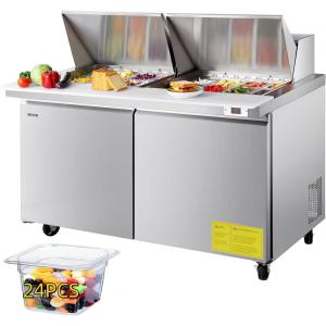 imageVEVOR Commercial Refrigerator 48quot Worktop Undercounter Refrigerator 1285 Cu Ft Thick Stainless Steel Refrigerated Food Prep Station 2 Door Worktop Fridge with lock for Restaurant Bar Diner60W with 24 Pans