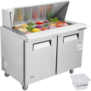 imageVEVOR Commercial Refrigerator 48quot Worktop Undercounter Refrigerator 1285 Cu Ft Thick Stainless Steel Refrigerated Food Prep Station 2 Door Worktop Fridge with lock for Restaurant Bar Diner48W with 18 Pans