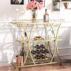 imageVEVOR Bar Cart Gold 3 Tiers Home Bar Serving Cart on Lockable Wheels Rolling Alcohol Cart with Tempered Glass Shelves Guardrail Wine Rack Modern Wine Cart for Home Kitchen Dining and Living RoomGold