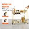 imageVEVOR Bar Cart Gold 3 Tiers Home Bar Serving Cart on Lockable Wheels Rolling Alcohol Cart with Tempered Glass Shelves Guardrail Wine Rack Modern Wine Cart for Home Kitchen Dining and Living RoomGold