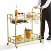 imageVEVOR Bar Cart Gold 3 Tiers Home Bar Serving Cart on Lockable Wheels Rolling Alcohol Cart with Tempered Glass Shelves Guardrail Wine Rack Modern Wine Cart for Home Kitchen Dining and Living RoomGold