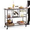 imageVEVOR Bar Cart Gold 3 Tiers Home Bar Serving Cart on Lockable Wheels Rolling Alcohol Cart with Tempered Glass Shelves Guardrail Wine Rack Modern Wine Cart for Home Kitchen Dining and Living RoomBlack