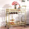 imageVEVOR Bar Cart Gold 3 Tiers Home Bar Serving Cart on Lockable Wheels Rolling Alcohol Cart with Tempered Glass Shelves Guardrail Wine Rack Modern Wine Cart for Home Kitchen Dining and Living RoomGold