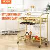 imageVEVOR Bar Cart Gold 3 Tiers Home Bar Serving Cart on Lockable Wheels Rolling Alcohol Cart with Tempered Glass Shelves Guardrail Wine Rack Modern Wine Cart for Home Kitchen Dining and Living RoomGold