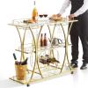 imageVEVOR Bar Cart Gold 3 Tiers Home Bar Serving Cart on Lockable Wheels Rolling Alcohol Cart with Tempered Glass Shelves Guardrail Wine Rack Modern Wine Cart for Home Kitchen Dining and Living RoomGold