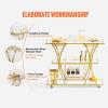 imageVEVOR Bar Cart Gold 3 Tiers Home Bar Serving Cart on Lockable Wheels Rolling Alcohol Cart with Tempered Glass Shelves Guardrail Wine Rack Modern Wine Cart for Home Kitchen Dining and Living RoomGold