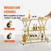 imageVEVOR Bar Cart Gold 3 Tiers Home Bar Serving Cart on Lockable Wheels Rolling Alcohol Cart with Tempered Glass Shelves Guardrail Wine Rack Modern Wine Cart for Home Kitchen Dining and Living RoomGold