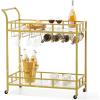 imageVEVOR Bar Cart Gold 3 Tiers Home Bar Serving Cart on Lockable Wheels Rolling Alcohol Cart with Tempered Glass Shelves Guardrail Wine Rack Modern Wine Cart for Home Kitchen Dining and Living RoomGold