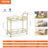 imageVEVOR Bar Cart Gold 3 Tiers Home Bar Serving Cart on Lockable Wheels Rolling Alcohol Cart with Tempered Glass Shelves Guardrail Wine Rack Modern Wine Cart for Home Kitchen Dining and Living RoomGold