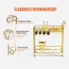 imageVEVOR Bar Cart Gold 3 Tiers Home Bar Serving Cart on Lockable Wheels Rolling Alcohol Cart with Tempered Glass Shelves Guardrail Wine Rack Modern Wine Cart for Home Kitchen Dining and Living RoomGold