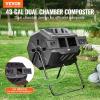 imageVEVOR Compost Bin 43Gal Dual Chamber Composting Tumbler Large Tumbling Rotating Composter with 2 Sliding Doors and Steel Frame BPA Free Composter Bin Tumbler for Garden Kitchen Yard Outdoor