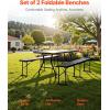 imageVEVOR Plastic Folding Bench 6ft Portable Folding Bench Smooth High Density Polyethylene Waterproof Outdoor Bench Picnic Camping Table with Handle for Garden Soccer Playtime White 2 PackBlack