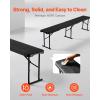 imageVEVOR Plastic Folding Bench 6ft Portable Folding Bench Smooth High Density Polyethylene Waterproof Outdoor Bench Picnic Camping Table with Handle for Garden Soccer Playtime White 2 PackBlack