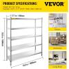 imageVEVOR Storage Shelf 4Tier Stainless Steel Shelving Storage Shelving Unit 709 x 177 x 591 Inch Heavy Duty Storage Rack Shelving 1320 Lbs Total Capacity with Adjustable Height5Tier 71x18x71