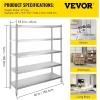 imageVEVOR Storage Shelf 4Tier Stainless Steel Shelving Storage Shelving Unit 709 x 177 x 591 Inch Heavy Duty Storage Rack Shelving 1320 Lbs Total Capacity with Adjustable HeightClassic