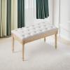 imageVEVOR Upholstered Bench for Bedroom end of Bed Vanity Foam Padded Cushion ampamp Rubberwood Legs Tufted Footrest Stool Entryway for Dining Living Room Piano Hallway 32 x 16 x 19 Inches BeigeBeige