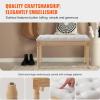 imageVEVOR Upholstered Bench for Bedroom end of Bed Vanity Foam Padded Cushion ampamp Rubberwood Legs Tufted Footrest Stool Entryway for Dining Living Room Piano Hallway 32 x 16 x 19 Inches BeigeBeige