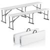 imageVEVOR Plastic Folding Bench 6ft Portable Folding Bench Smooth High Density Polyethylene Waterproof Outdoor Bench Picnic Camping Table with Handle for Garden Soccer Playtime White 2 PackWhite