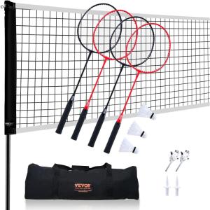 imageVEVOR Badminton Net Height Adjustable Volleyball Net Wide Foldable Pickleball Net Portable Easy Setup Tennis Net Set with Poles Stand and Carry Bag for Kids Backyard Game Indoor Outdoor UseTube diameter 10 inch