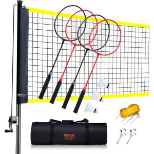 imageVEVOR Badminton Net Height Adjustable Volleyball Net Wide Foldable Pickleball Net Portable Easy Setup Tennis Net Set with Poles Stand and Carry Bag for Kids Backyard Game Indoor Outdoor UseTube diameter 13 inch