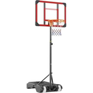 imageVEVOR Basketball HoopRim Adjustable Height Portable Backboard Court Basketball Goal Mobile Stand with Wheels Weighted Base YouthampampAdults OutdoorIndoor28in Red Backboard