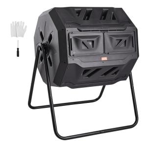 imageVEVOR Compost Bin 43Gal Dual Chamber Composting Tumbler Large Tumbling Rotating Composter with 2 Sliding Doors and Steel Frame BPA Free Composter Bin Tumbler for Garden Kitchen Yard Outdoor