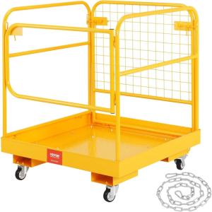 imageVEVOR Forklift Safety Cage 36 x 36 Inches Foldable Forklift Work Platform of 1200 lbs Load Capacity with Lockable Swivel Wheels Drain Hole ampamp Device Chain Holds 1 to 2 Adults Ideal for Aerial Work36x36 with Wheels