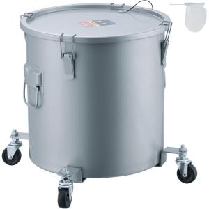 imageVEVOR Fryer Grease Bucket 10 Gal Oil Disposal Caddy Carbon Steel Fryer Oil Bucket with RustProof Coating Oil Transport Container with Lid Lock Clips Filter Bag for Hot Cooking Oil FilteringSilver Gray
