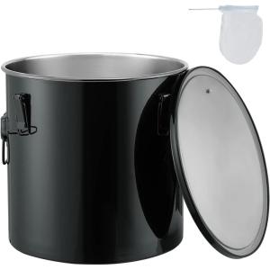 imageVEVOR Fryer Grease Bucket 10 Gal Oil Disposal Caddy Carbon Steel Fryer Oil Bucket with RustProof Coating Oil Transport Container with Lid Lock Clips Filter Bag for Hot Cooking Oil FilteringBlack