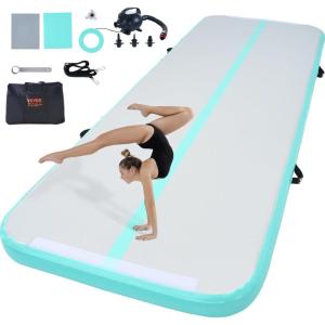 imageVEVOR Gymnastics Air Mat Inflatable Track with Electric Pump Training Mats for Home UseGymYogaCheerleadingBeachParkWaterMint Green