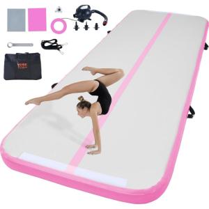 imageVEVOR Gymnastics Air Mat Inflatable Track with Electric Pump Training Mats for Home UseGymYogaCheerleadingBeachParkWaterPink