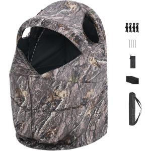 imageVEVOR Hunting BlindSee Through Ground Blinds with Carrying Bag 360 Degree Portable Camouflage TentDurable Concealed Shelter with Silent Side Door and Window for Turkey and DeerSingle Person