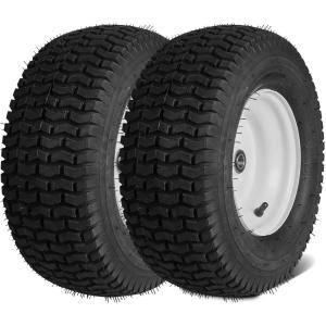 imageVEVOR Lawn Mower Tires 16x658 in Tubeless Tractor Tires with Rim 2 Pack Tire ampamp Wheel 3 in Offset Hub Turf Pneumatic Tires 34 in Bushing Size 16 PCS Adapters for Riding Mower Lawn TractorTubeless with Rim