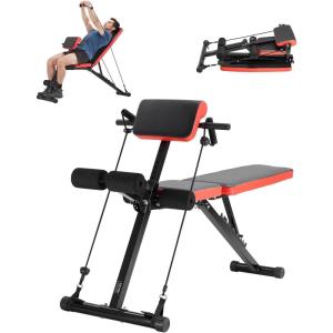 imageVEVOR MultiFunctional Weight Bench for Full Body Workout Roman Chair Hyperextension Bench Adjustable ampamp Foldable Equipment for Back Arm Core Ab Workout Sit Up Exercise Machine for Home GymPull rope 770LB