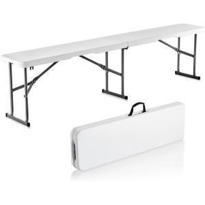 imageVEVOR Plastic Folding Bench 6ft Portable Folding Bench Smooth High Density Polyethylene Waterproof Outdoor Bench Picnic Camping Table with Handle for Garden Soccer Playtime White 1 PackWhite