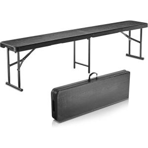 imageVEVOR Plastic Folding Bench 6ft Portable Folding Bench Smooth High Density Polyethylene Waterproof Outdoor Bench Picnic Camping Table with Handle for Garden Soccer Playtime White 1 PackBlack