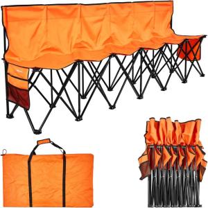 imageVEVOR Portable Folding Bench 8 Seats Foldable Sideline Bench Outdoor Camping Bench Chair with Carry Bag ampamp Backrest Team Sport Sideline Bench for Football Fishing No Assembly Instant Seating BlackOrange