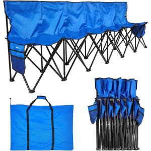 imageVEVOR Portable Folding Bench 8 Seats Foldable Sideline Bench Outdoor Camping Bench Chair with Carry Bag ampamp Backrest Team Sport Sideline Bench for Football Fishing No Assembly Instant Seating BlackBlue