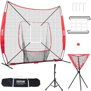 imageVEVOR Softball Practice Net Portable Baseball Training Net for Hitting Batting Catching Pitching  Backstop Equipment with Bow Frame Carry Bag Strike Zone Batting Tee7X7FT Set 2