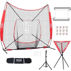 imageVEVOR Softball Practice Net Portable Baseball Training Net for Hitting Batting Catching Pitching  Backstop Equipment with Bow Frame Carry Bag Strike Zone Batting Tee7X7FT Set 3