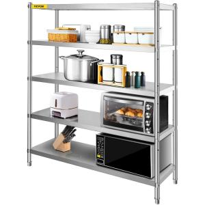 imageVEVOR Storage Shelf 4Tier Stainless Steel Shelving Storage Shelving Unit 709 x 177 x 591 Inch Heavy Duty Storage Rack Shelving 1320 Lbs Total Capacity with Adjustable Height5Tier 71x18x71