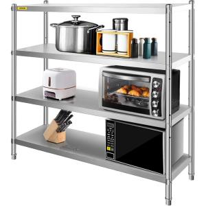 imageVEVOR Storage Shelf 4Tier Stainless Steel Shelving Storage Shelving Unit 709 x 177 x 591 Inch Heavy Duty Storage Rack Shelving 1320 Lbs Total Capacity with Adjustable Height4Tier 59x18x71