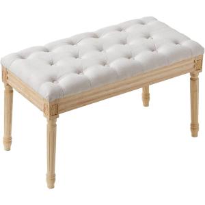 imageVEVOR Upholstered Bench for Bedroom end of Bed Vanity Foam Padded Cushion ampamp Rubberwood Legs Tufted Footrest Stool Entryway for Dining Living Room Piano Hallway 32 x 16 x 19 Inches BeigeBeige