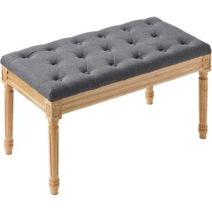 imageVEVOR Upholstered Bench for Bedroom end of Bed Vanity Foam Padded Cushion ampamp Rubberwood Legs Tufted Footrest Stool Entryway for Dining Living Room Piano Hallway 32 x 16 x 19 Inches BeigeDark Gray
