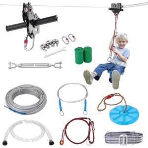imageVEVOR Zip line Kits for Backyard160ft Zip line Kit for Kids and Adult Up to 330 lb Included Swing Seat Ziplines Brake and Steel Trolley Outdoor Playground EquipmentBlue60 ft