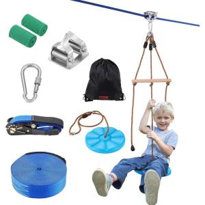 imageVEVOR Zip line Kits for Backyard160ft Zip line Kit for Kids and Adult Up to 330 lb Included Swing Seat Ziplines Brake and Steel Trolley Outdoor Playground EquipmentBlue52 ft