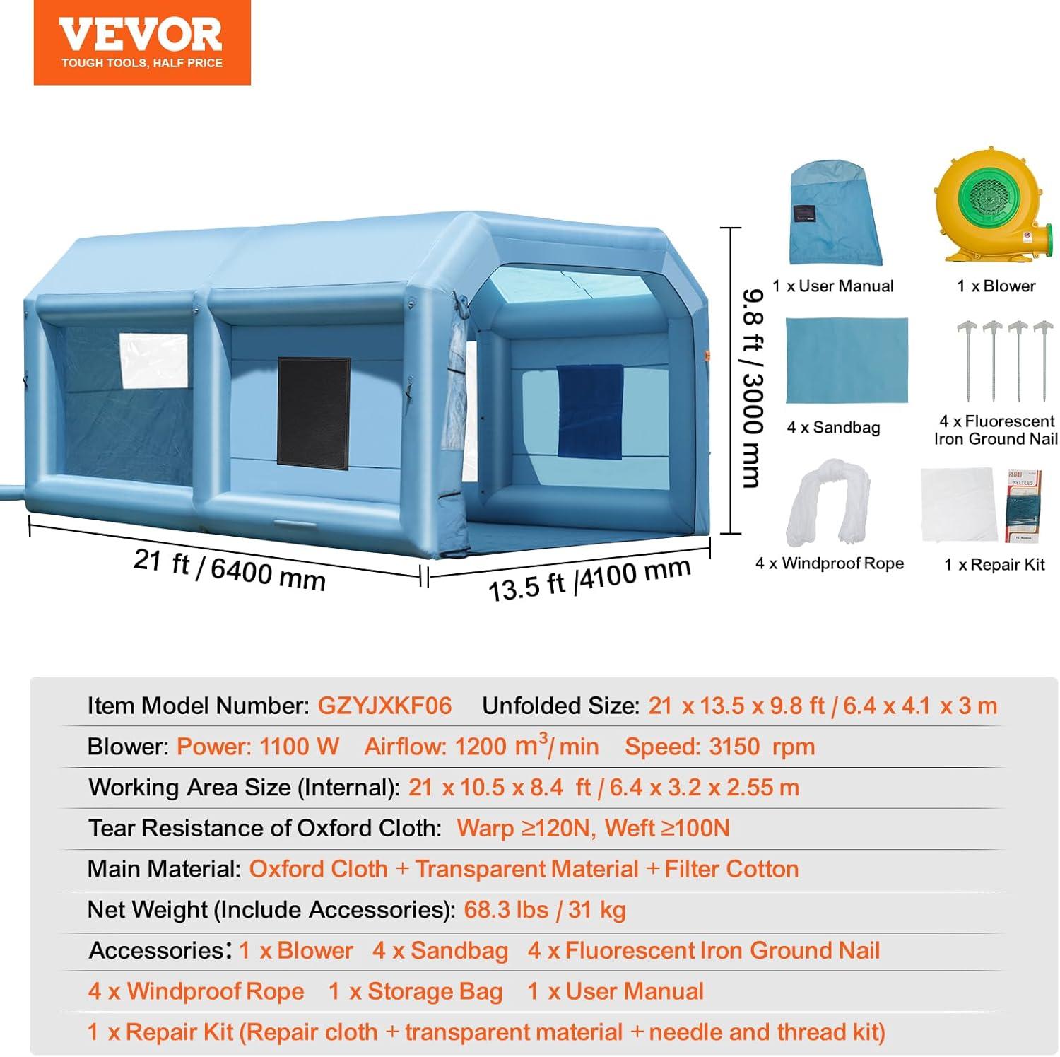 imageVEVOR Inflatable Paint Booth 98 x 82 x 82 ft Inflatable Spray Booth with 550W Powerful Blower and Air Filter System Portable Car Paint Booth for Motorcycle Bicycle Small Furniture PaintingBlue