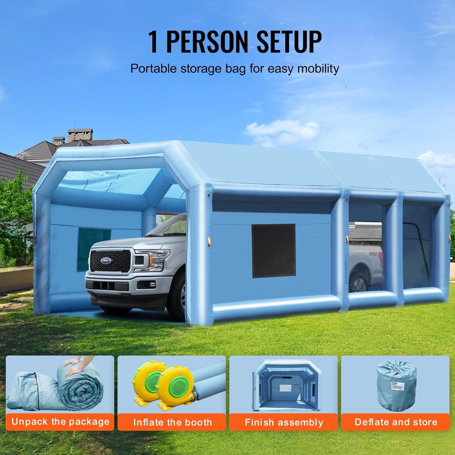 imageVEVOR Inflatable Paint Booth 98 x 82 x 82 ft Inflatable Spray Booth with 550W Powerful Blower and Air Filter System Portable Car Paint Booth for Motorcycle Bicycle Small Furniture PaintingBlue