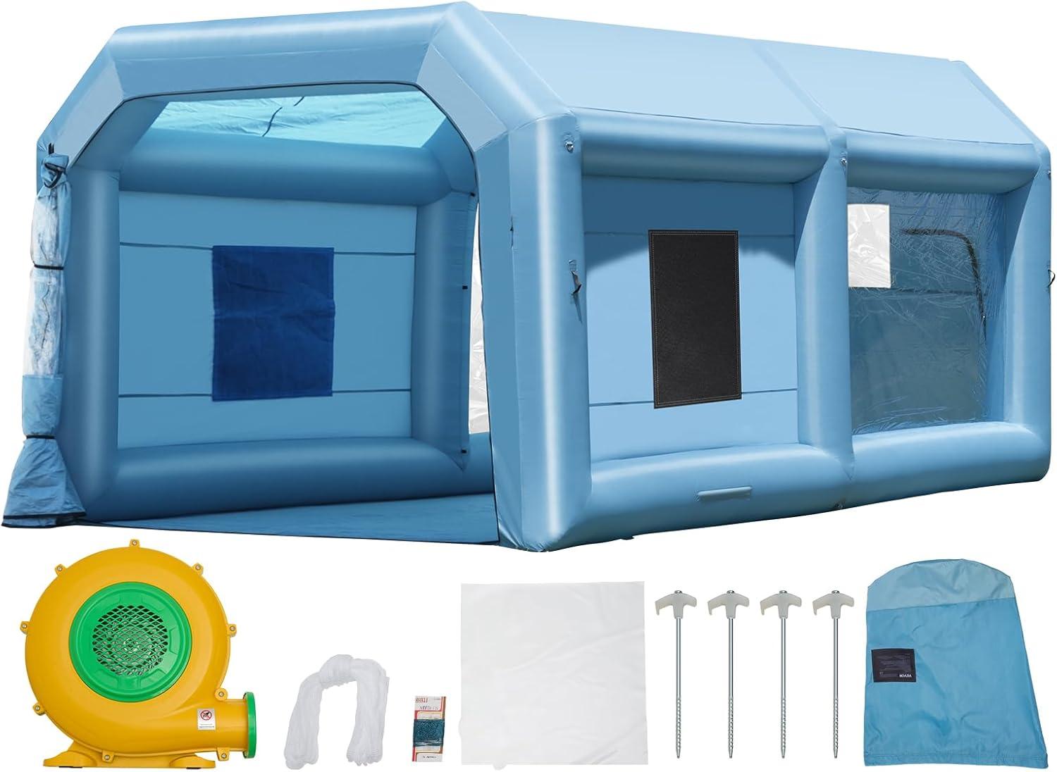 imageVEVOR Inflatable Paint Booth 98 x 82 x 82 ft Inflatable Spray Booth with 550W Powerful Blower and Air Filter System Portable Car Paint Booth for Motorcycle Bicycle Small Furniture PaintingBlue